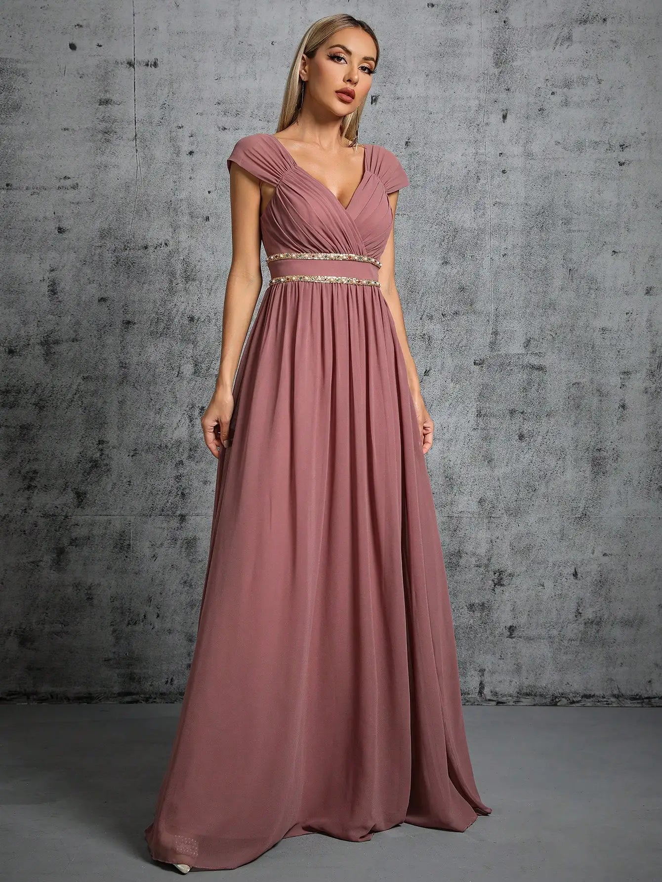 V-Neck Chiffon Party Maxi Dress