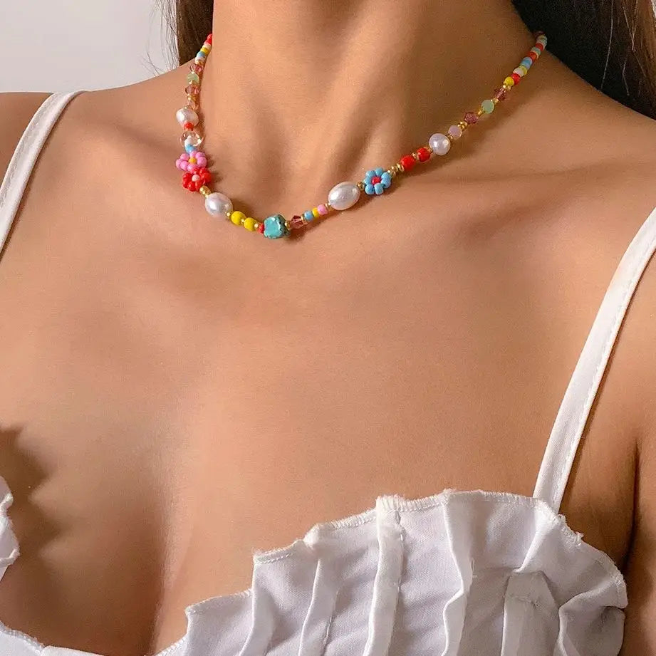 Colorful Flower Pearl Choker