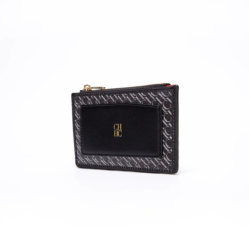 Embossed PU Leather Card Holder Zipper Coin Purse Slim