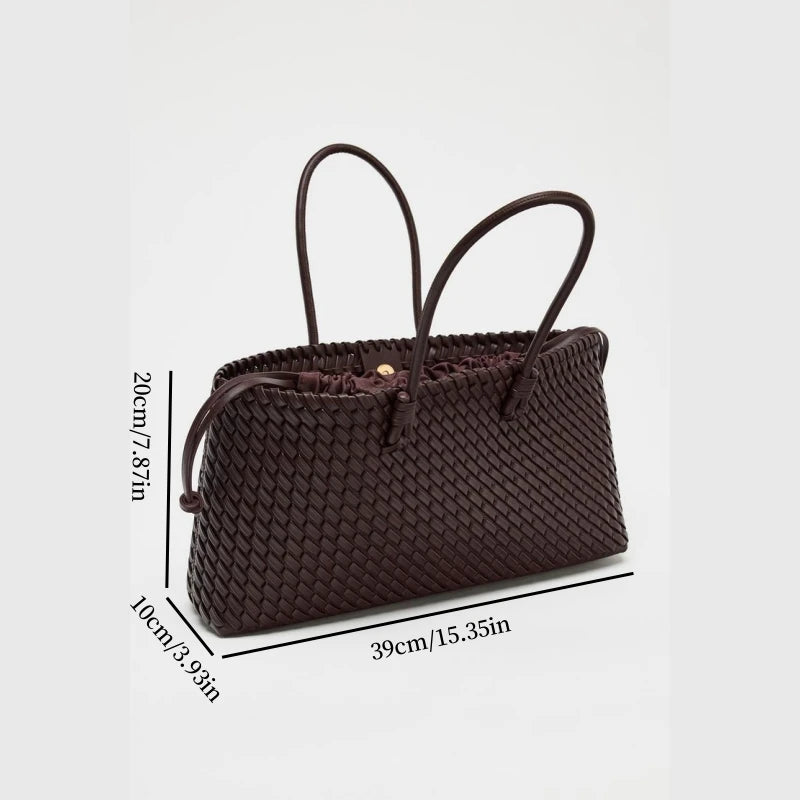 Elongated Woven Shopper Tote Bag for Women