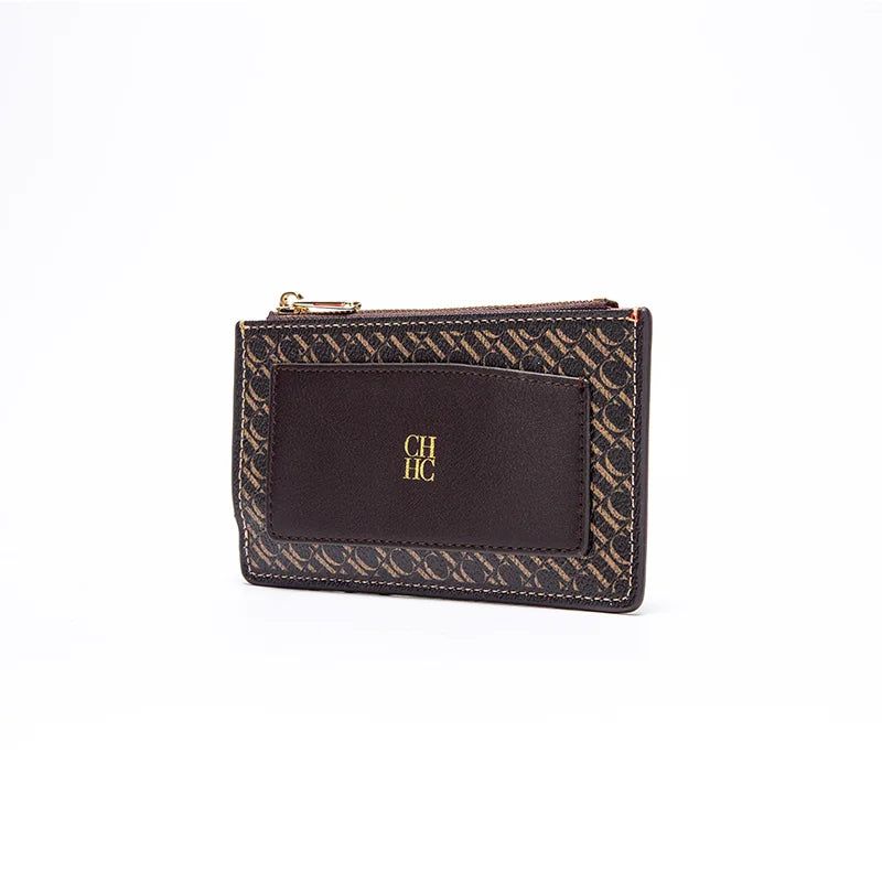 Embossed PU Leather Card Holder Zipper Coin Purse Slim