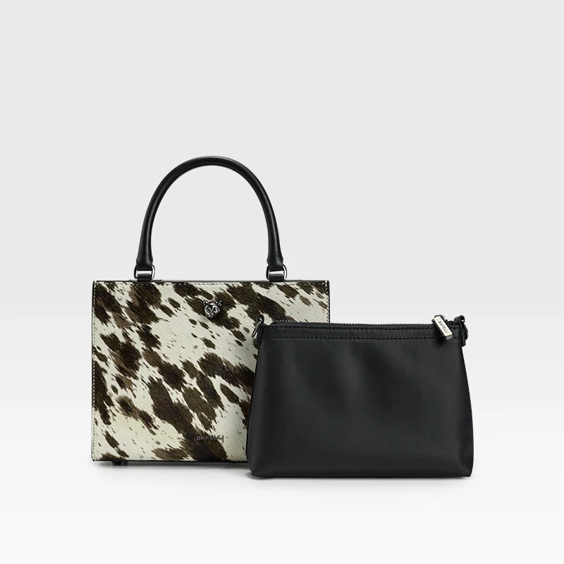 BAFELLI Leather & Fur Splice Handbag