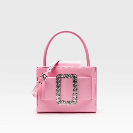 Pink Leather Boxy Handbag