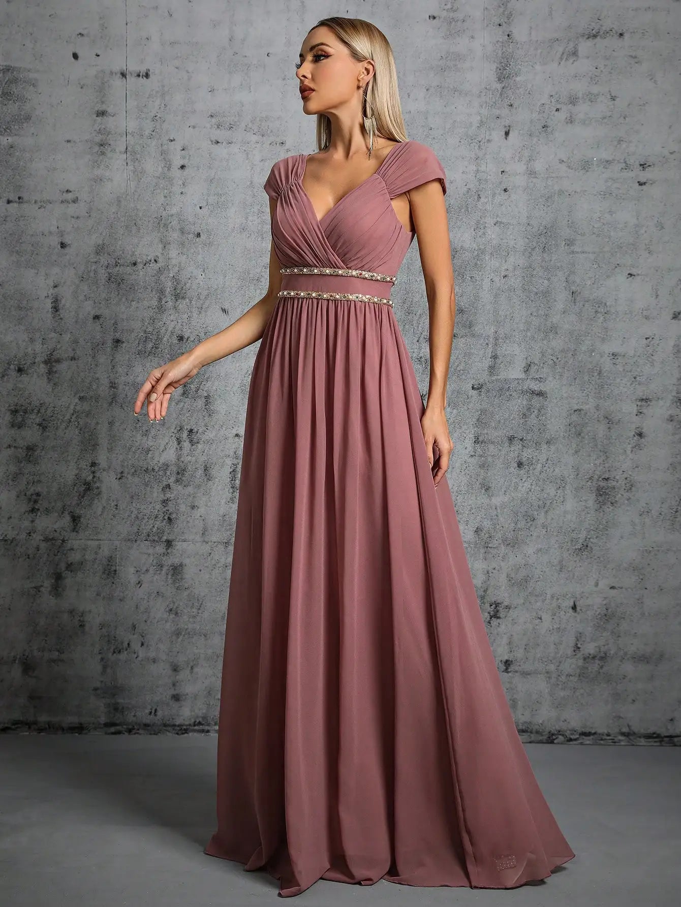 V-Neck Chiffon Party Maxi Dress