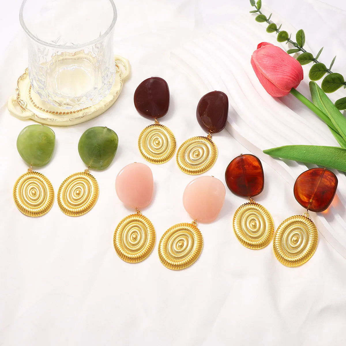 Irregular Geometric Resin Pendant Earrings for Women Ladies Temperament Vintage Metal Shell Drop Earrings Jewelry Accessories