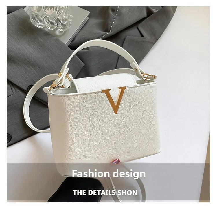 V-Shaped PU Leather Bucket Bag