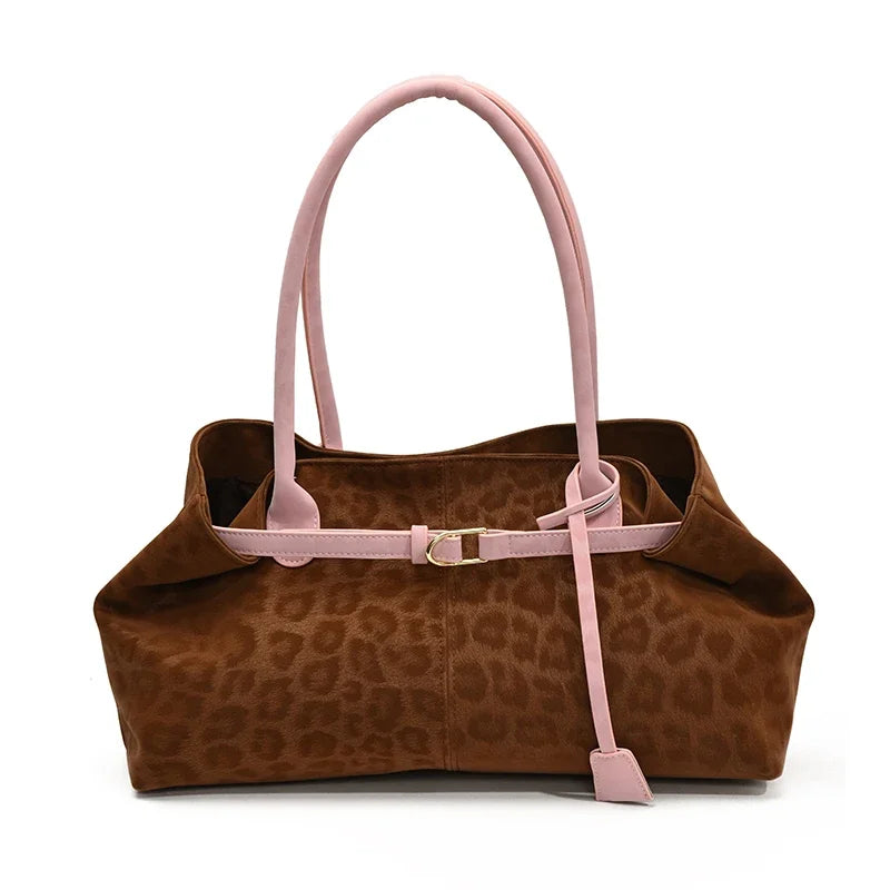 Leopard print PU leather tote bag.