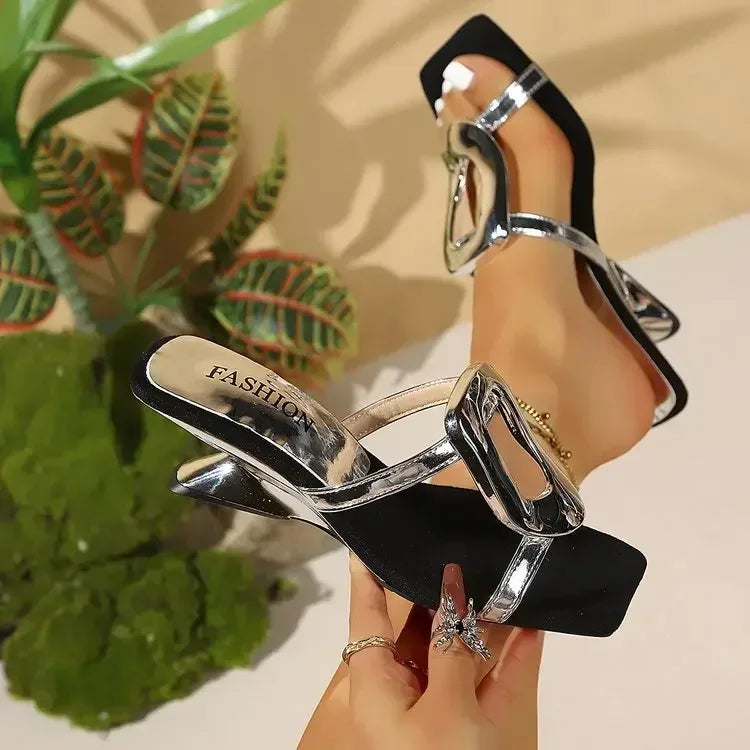 Summer New Square Toe Comfortable and Elegant High-heeled Slippers Fashionable and Hot Selling Sexy/Casual Slippers for Women