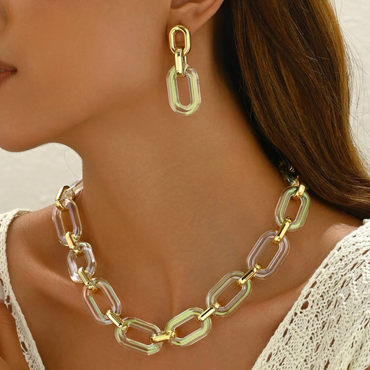 Black Resin Statement Necklace & Earrings Set