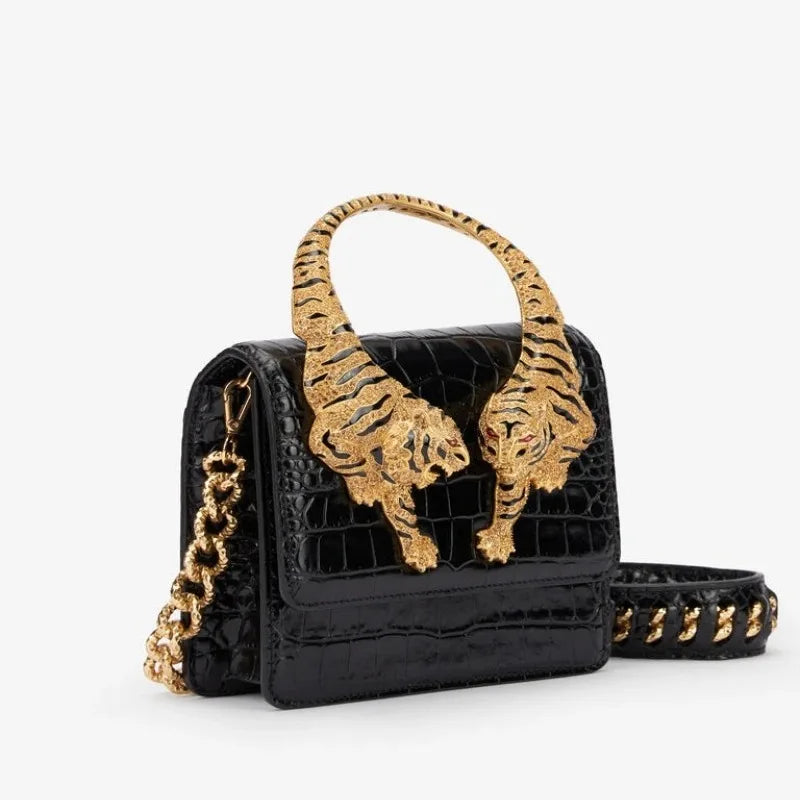 Croc Embossed Crystal Shoulder Bag