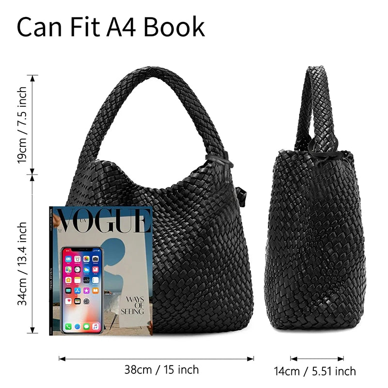 Soft Leather Woven Shopper Tote