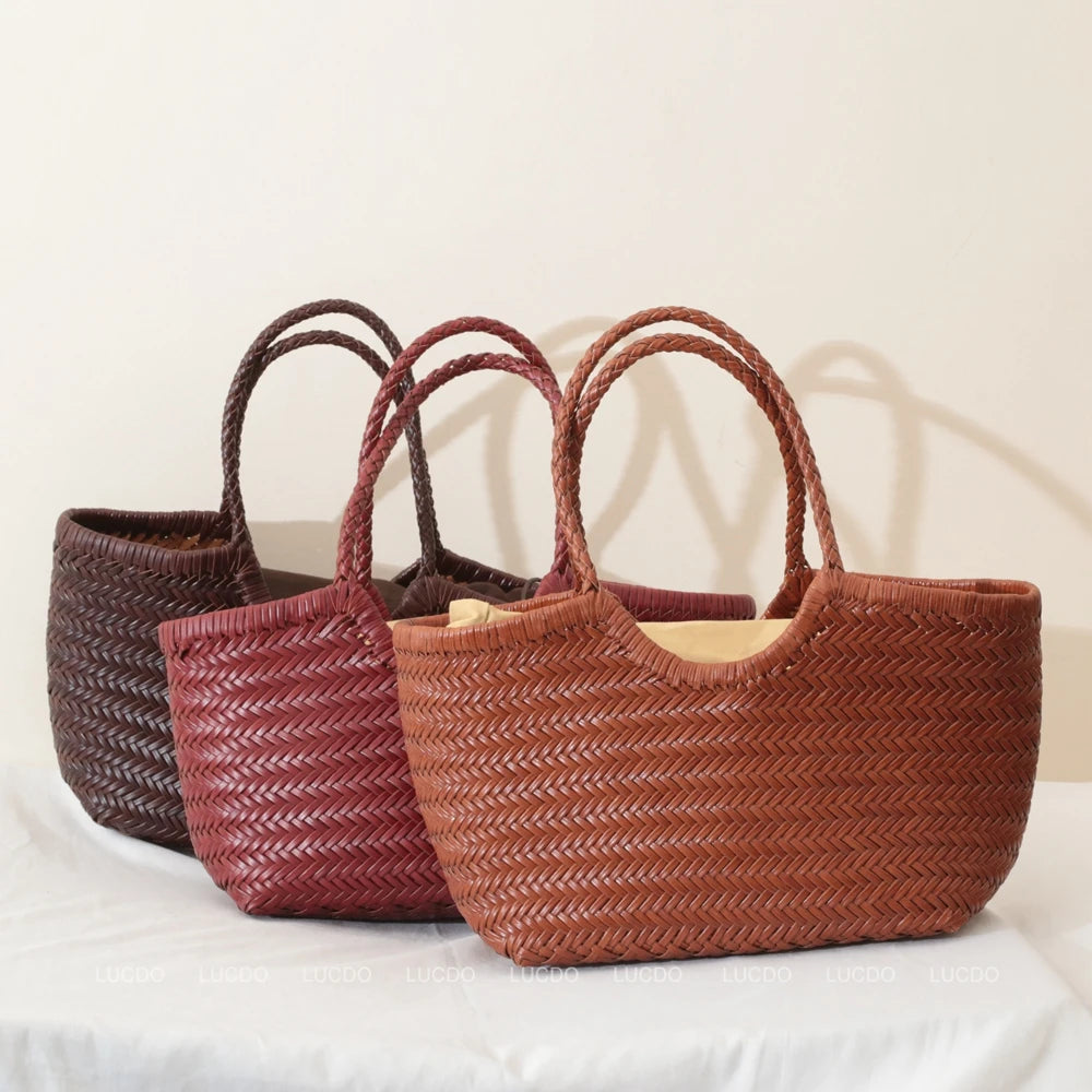Genuine Leather Woven Tote Bag