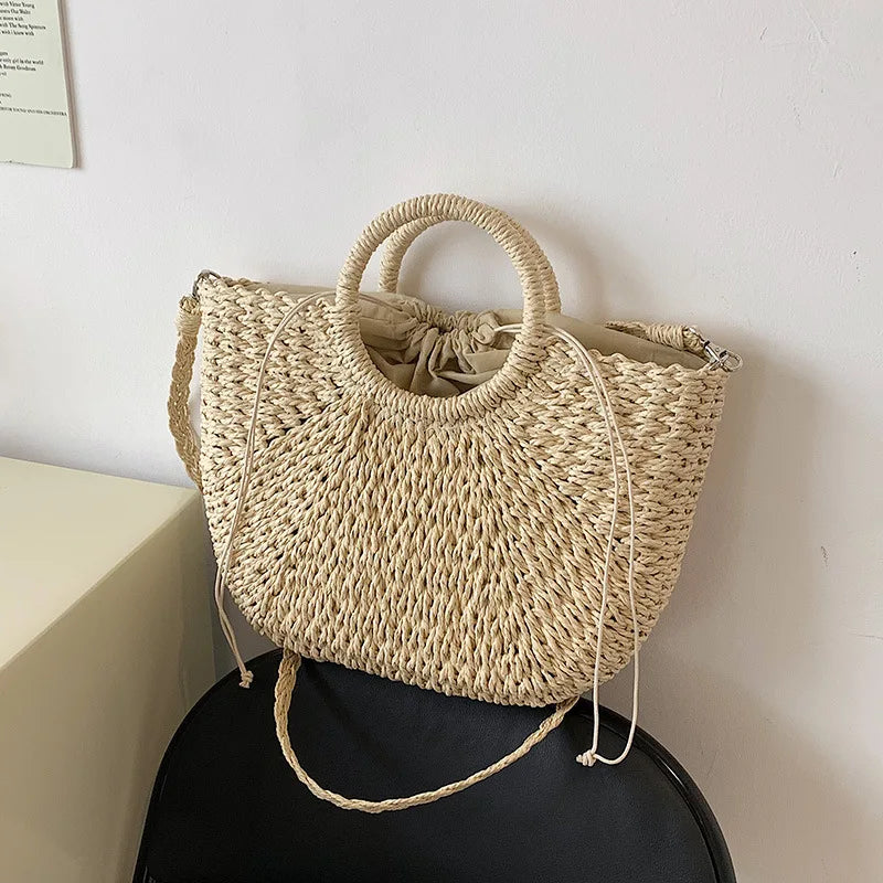 Handwoven Straw Beach Tote Bag