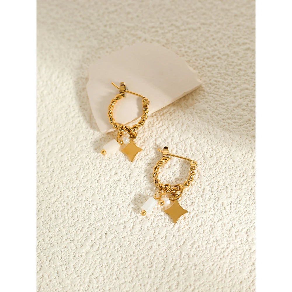Pearl & Shell Charm Hoop Earrings
