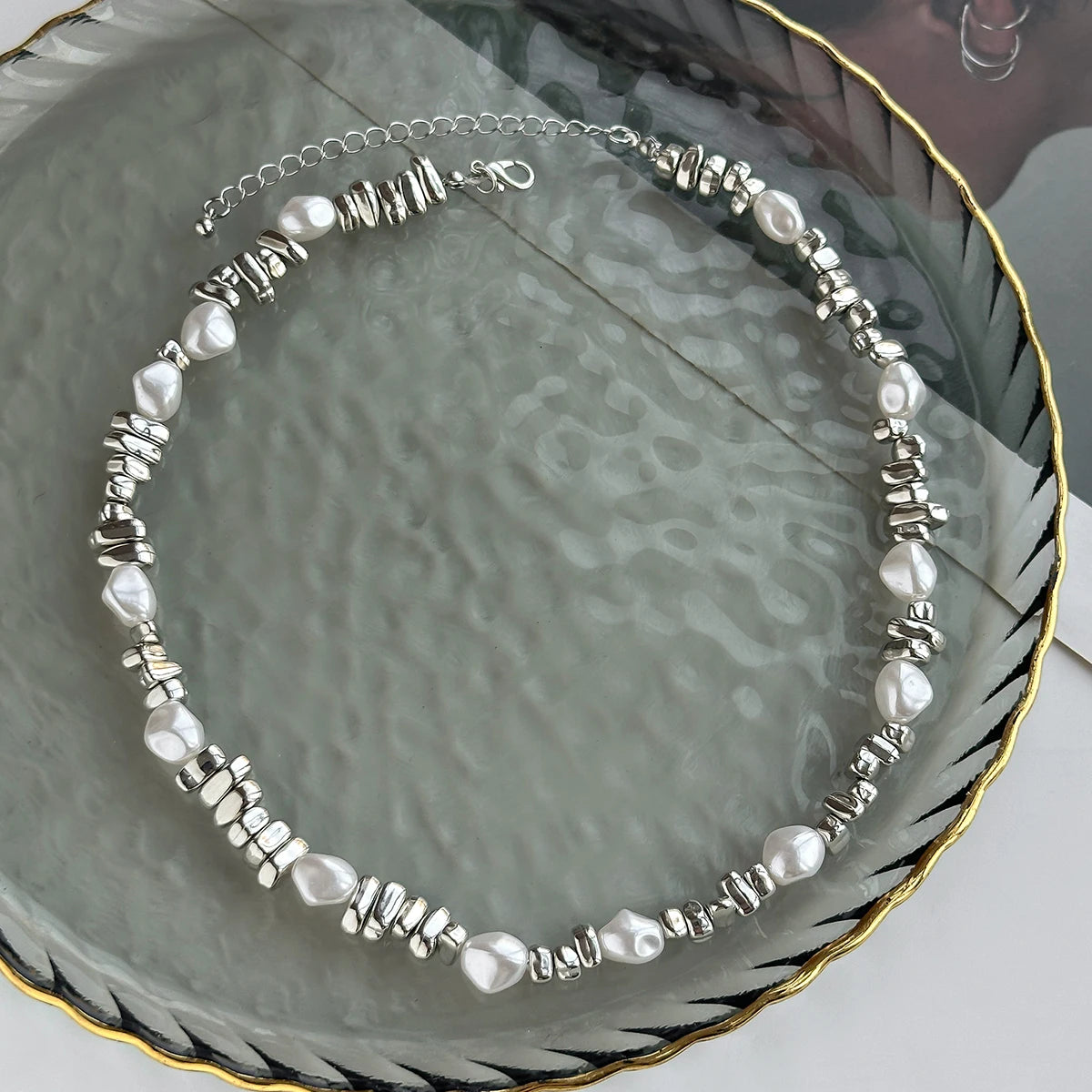 Pearl Beaded Gold Choker Necklace