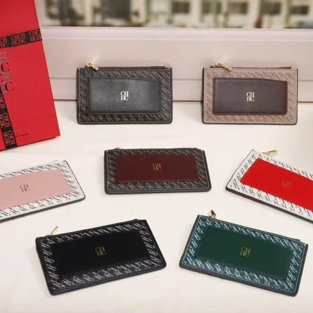 Embossed PU Leather Card Holder Zipper Coin Purse Slim