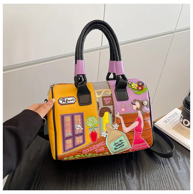 PU Personality Stylish Shoulder Bags Design Patchwork Zipper Bags