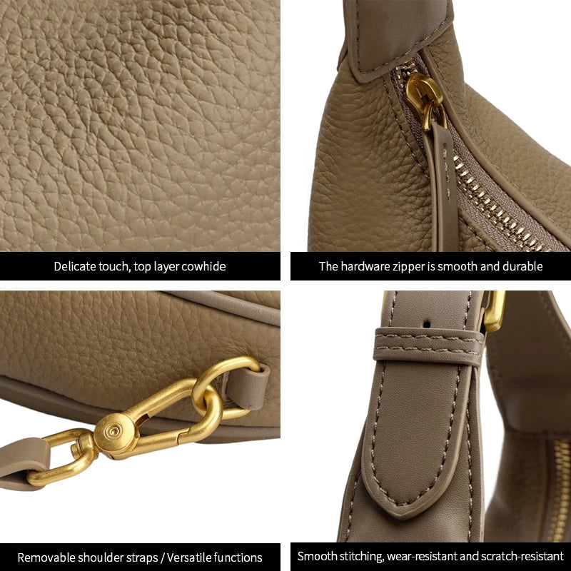 Genuine Cowhide Mini Hobo Crossbody Bag