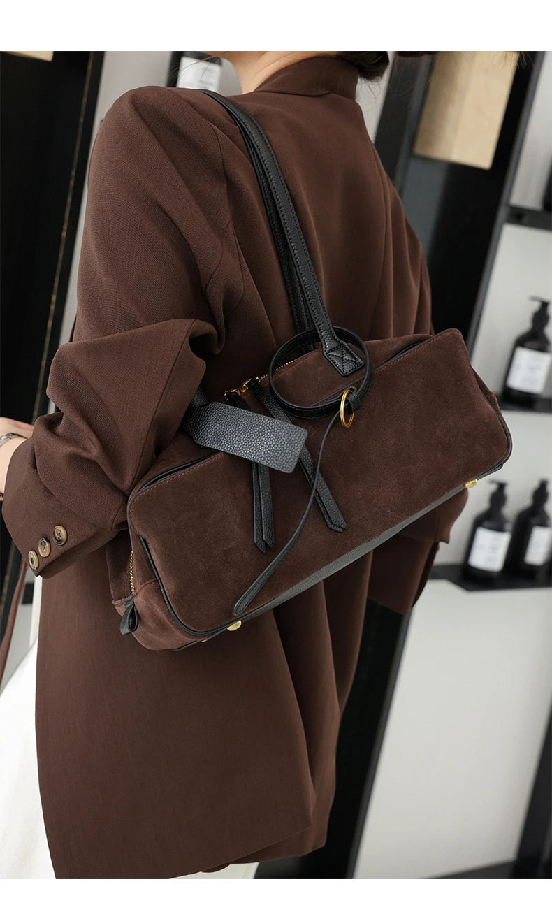 Genuine Leather Suede Tote Bag