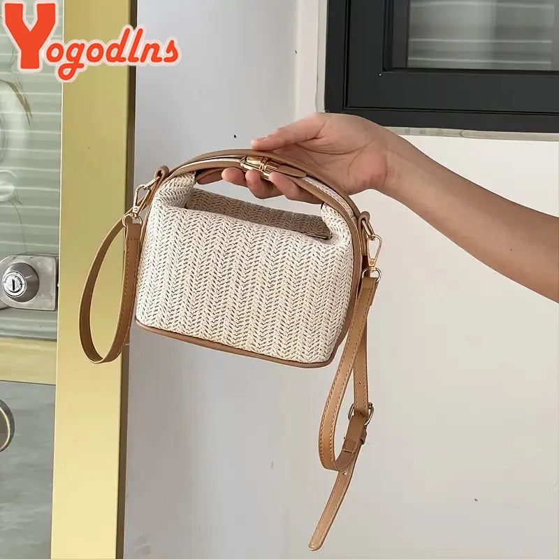 Summer Small Straw Handbag Shoulder Bag Woven Bucket Crossbody