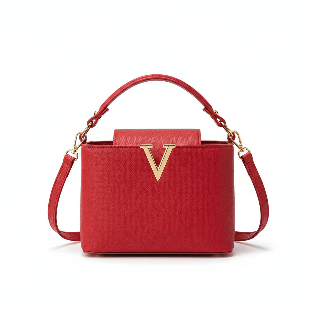 V-Shaped PU Leather Bucket Bag