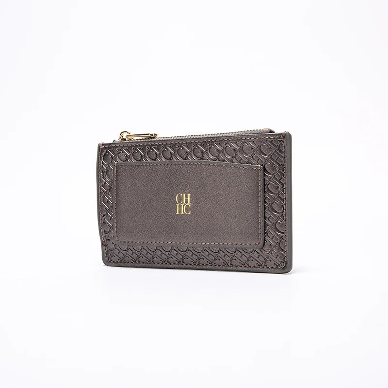 Embossed PU Leather Card Holder Zipper Coin Purse Slim