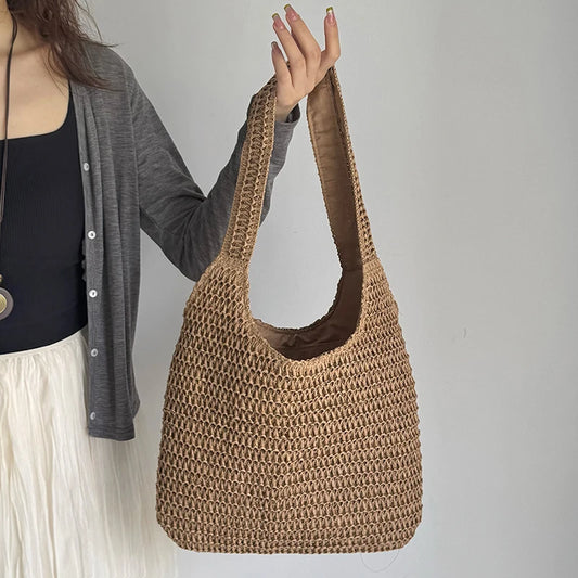 Large Woven Rattan Beach Tote Bag for Women