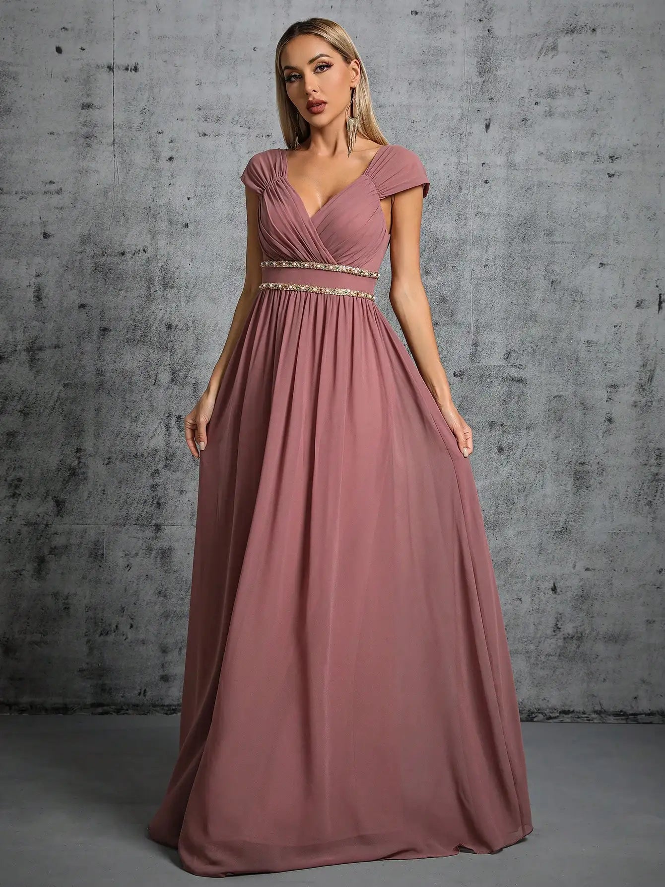V-Neck Chiffon Party Maxi Dress