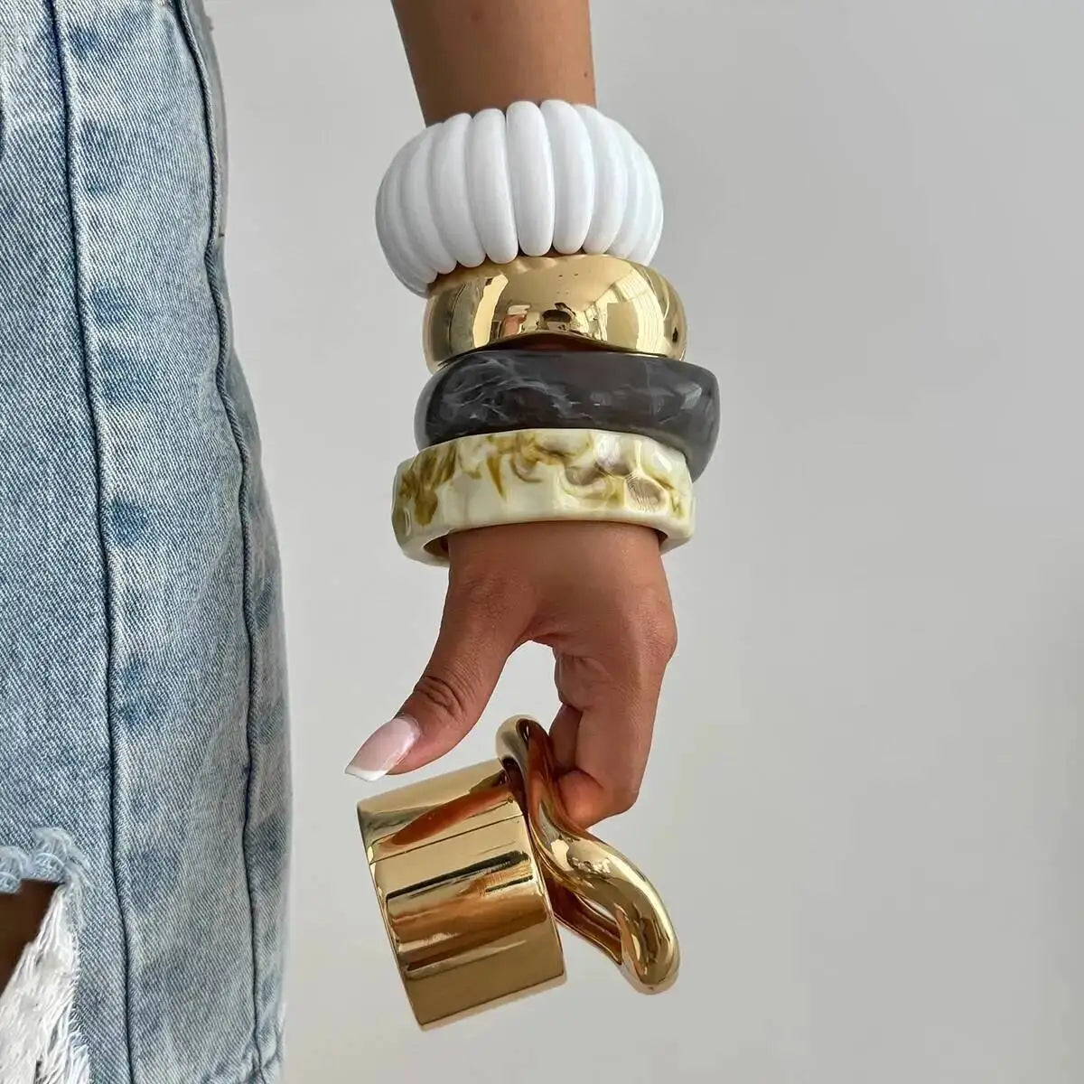 Bohemian Resin Acrylic Bracelet Punk Smooth Metal Open Bangle