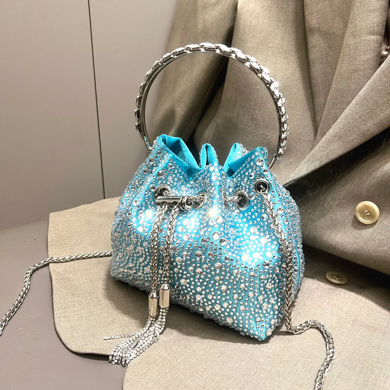 Crystal Handle Evening Clutch Bag