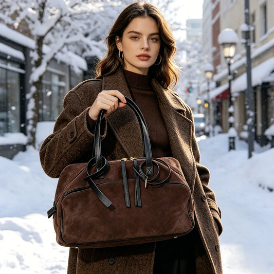 Genuine Leather Suede Tote Bag