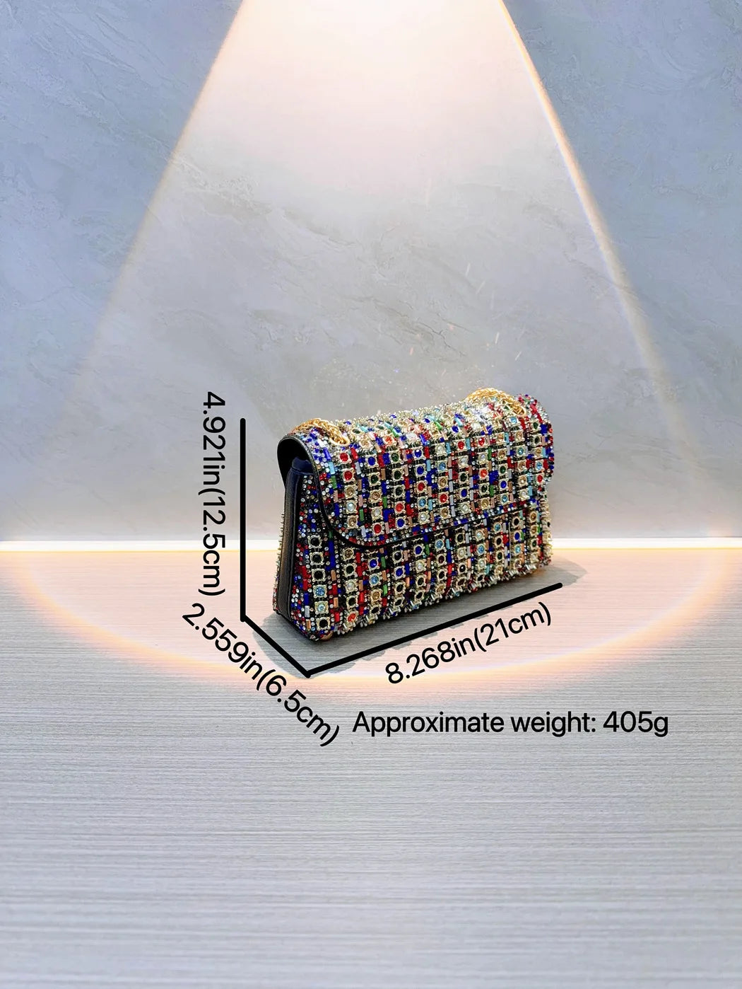 Full Rhinestone Evening Clutch Bag Luxury Leather Chain Handbag