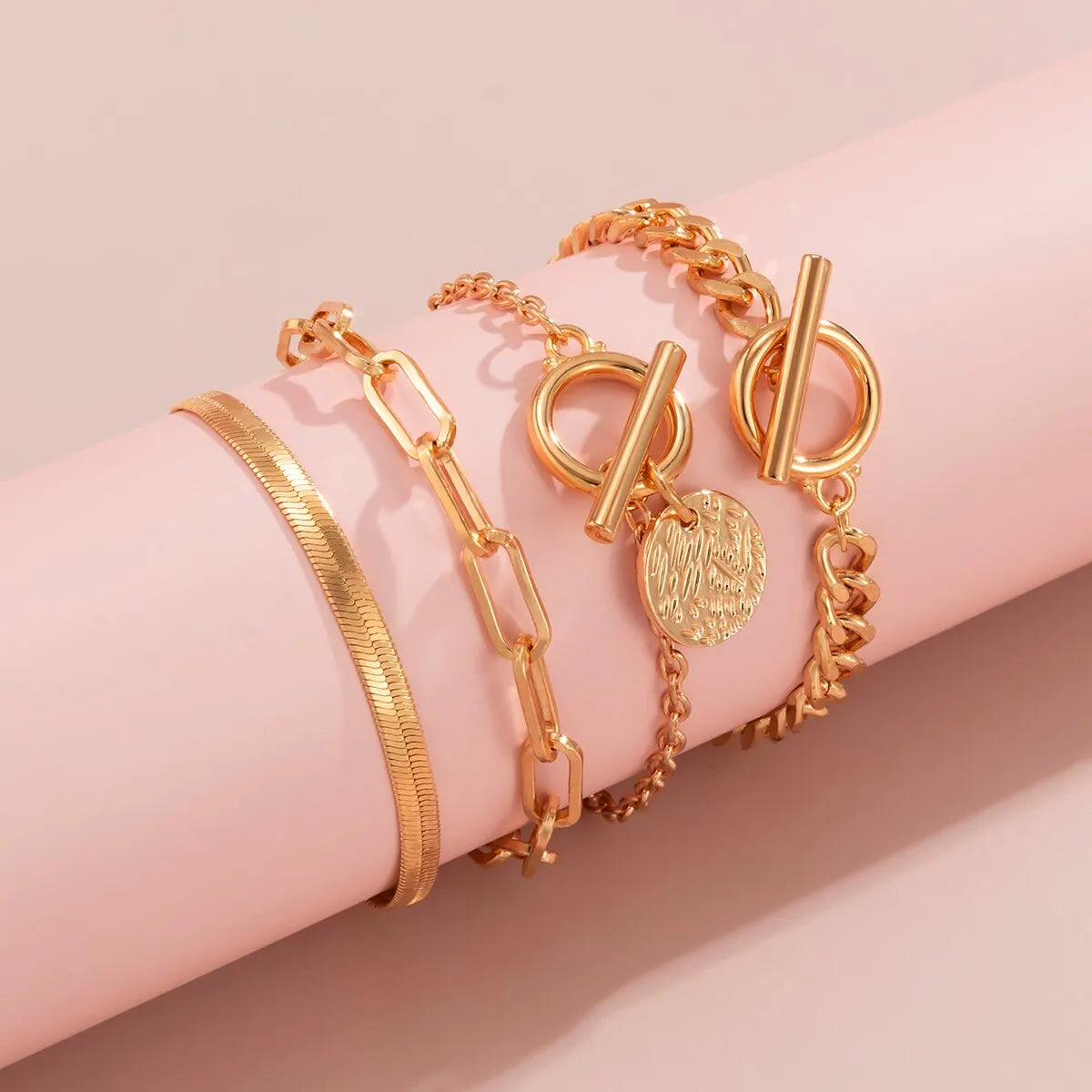 Punk Cuban Link Chain Coin Pendant Bracelet on Hand