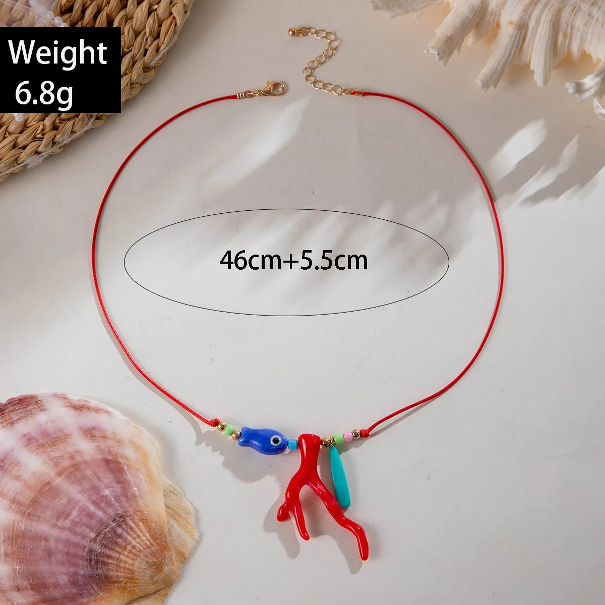 New Ocean Fish Coral Pendant Necklace Boho Colorful Handmade Braided Rope Adjustable Women Vacation Party Jewelry