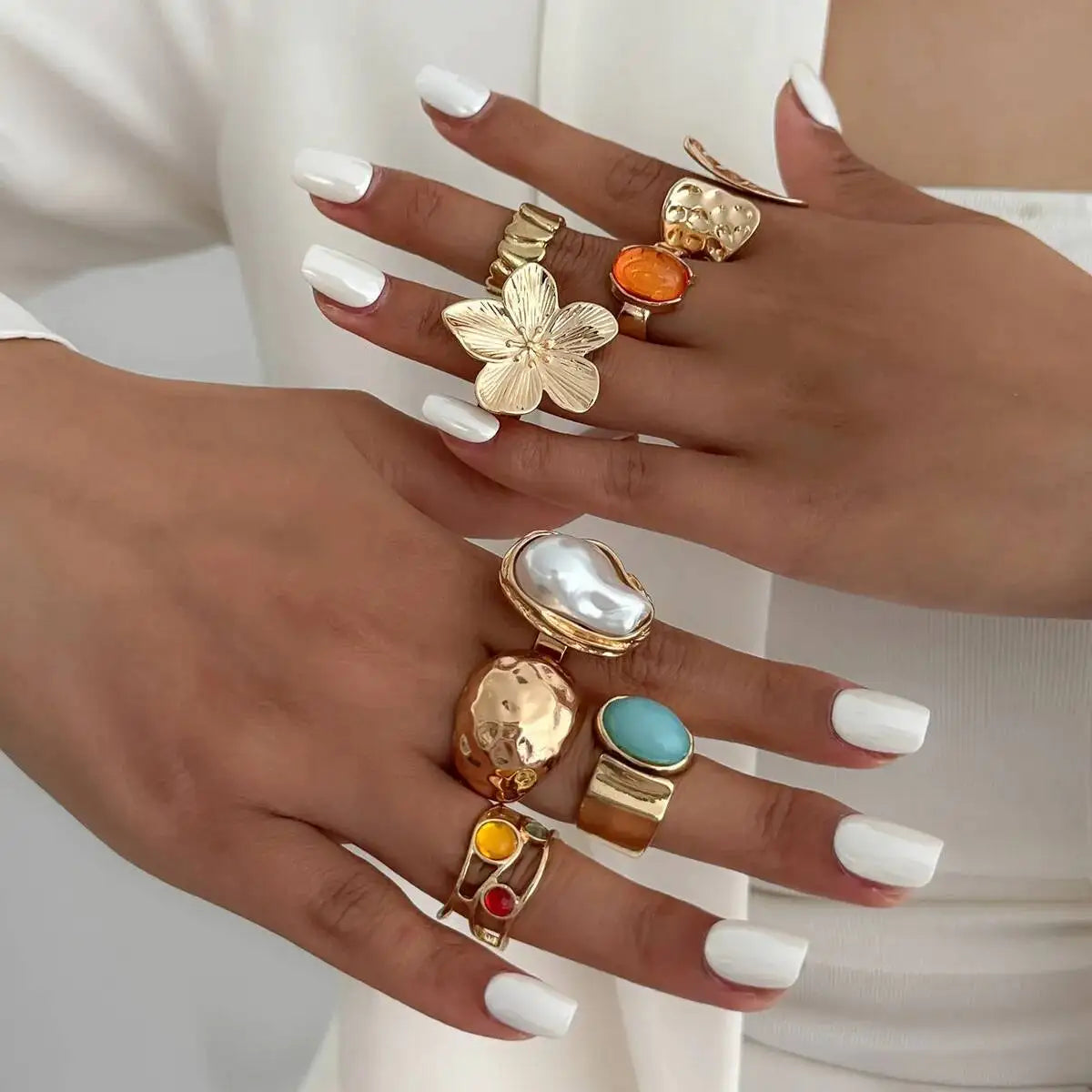 Pearl Flower Ring Set