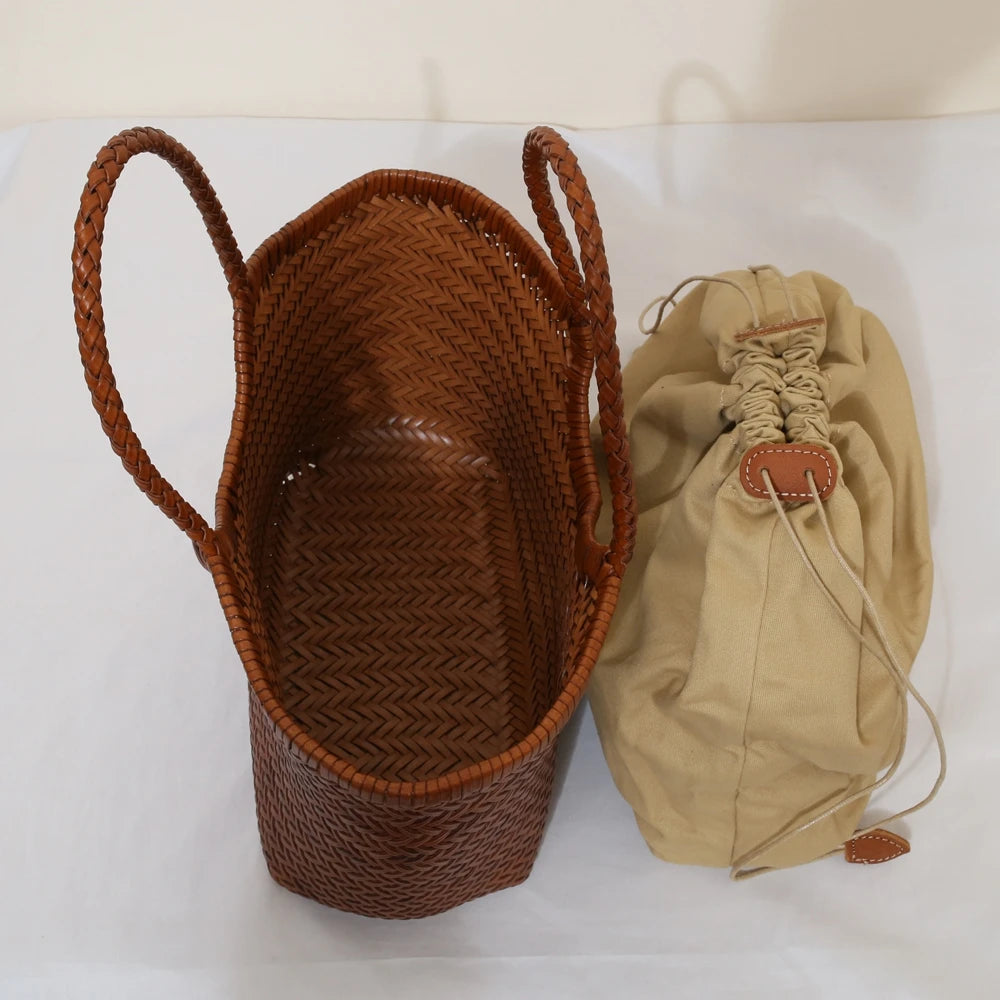 Genuine Leather Woven Tote Bag