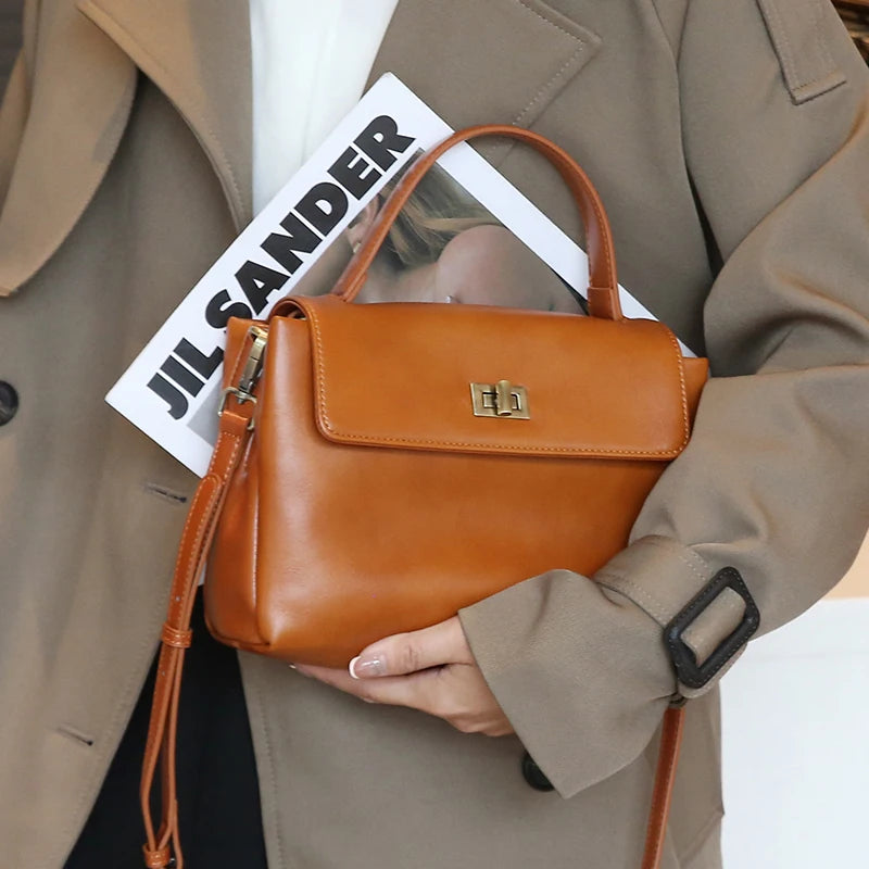 Genuine Leather Oil Wax Satchel Bag