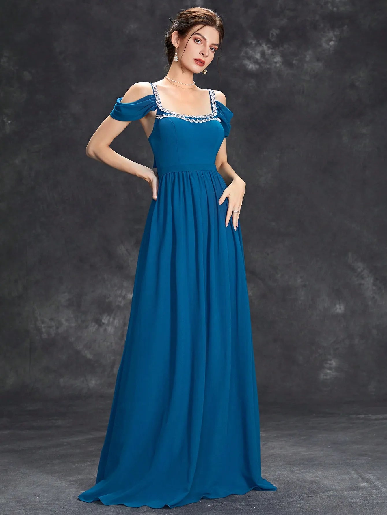 Halter Sequin Pleated Evening Dress