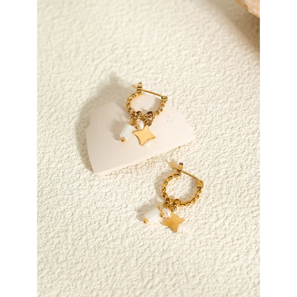 Pearl & Shell Charm Hoop Earrings
