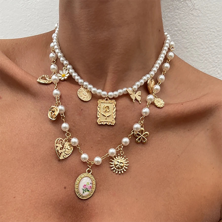 Butterfly Heart Pearl Necklace Set