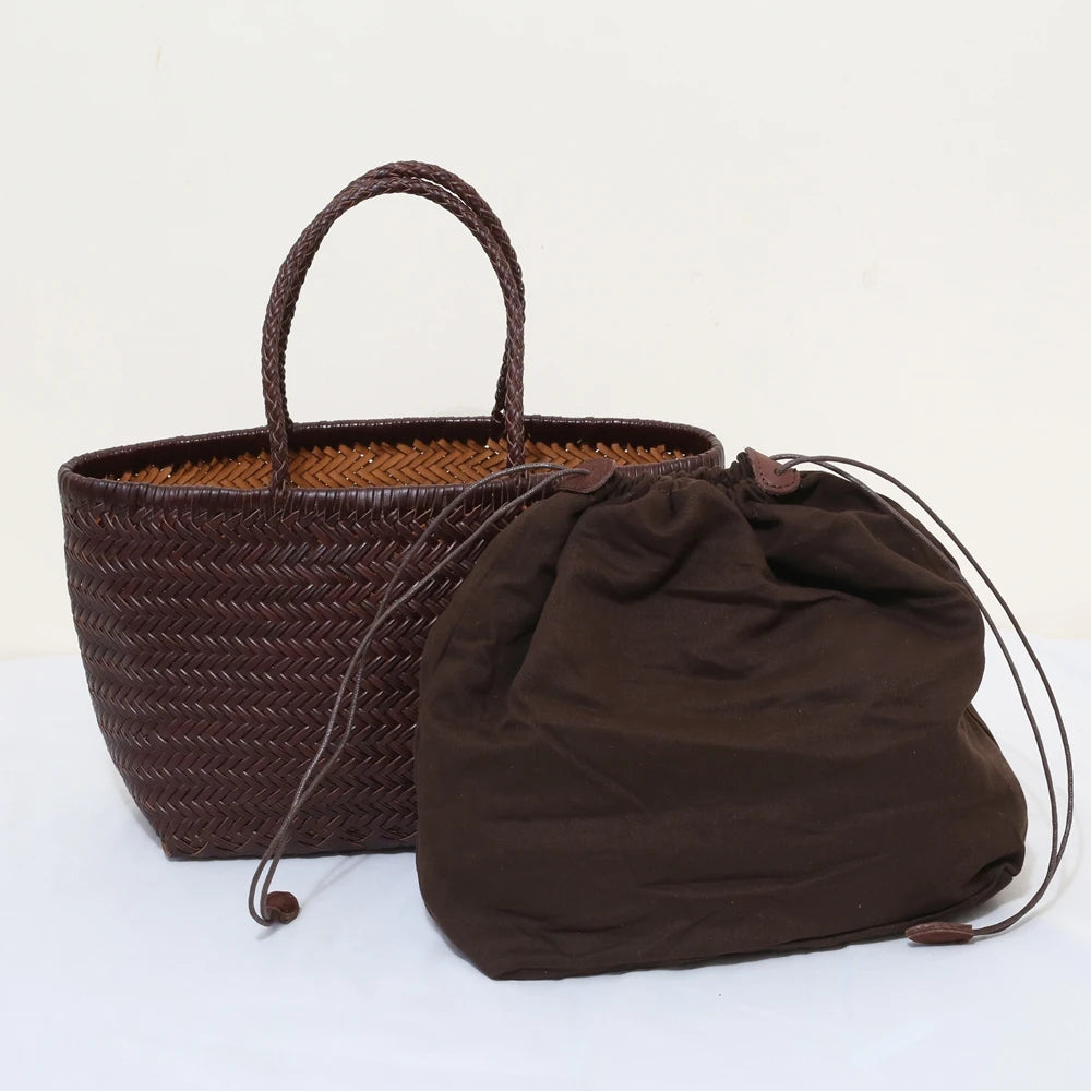 Genuine Leather Woven Tote Bag