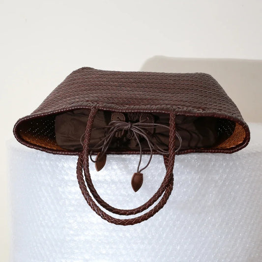 Genuine Leather Woven Tote Bag