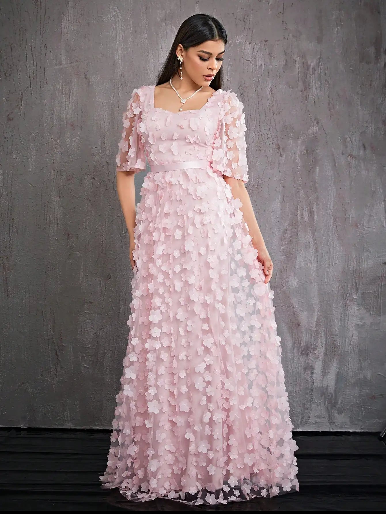 Beaded Heart Neck Formal Ball Gown