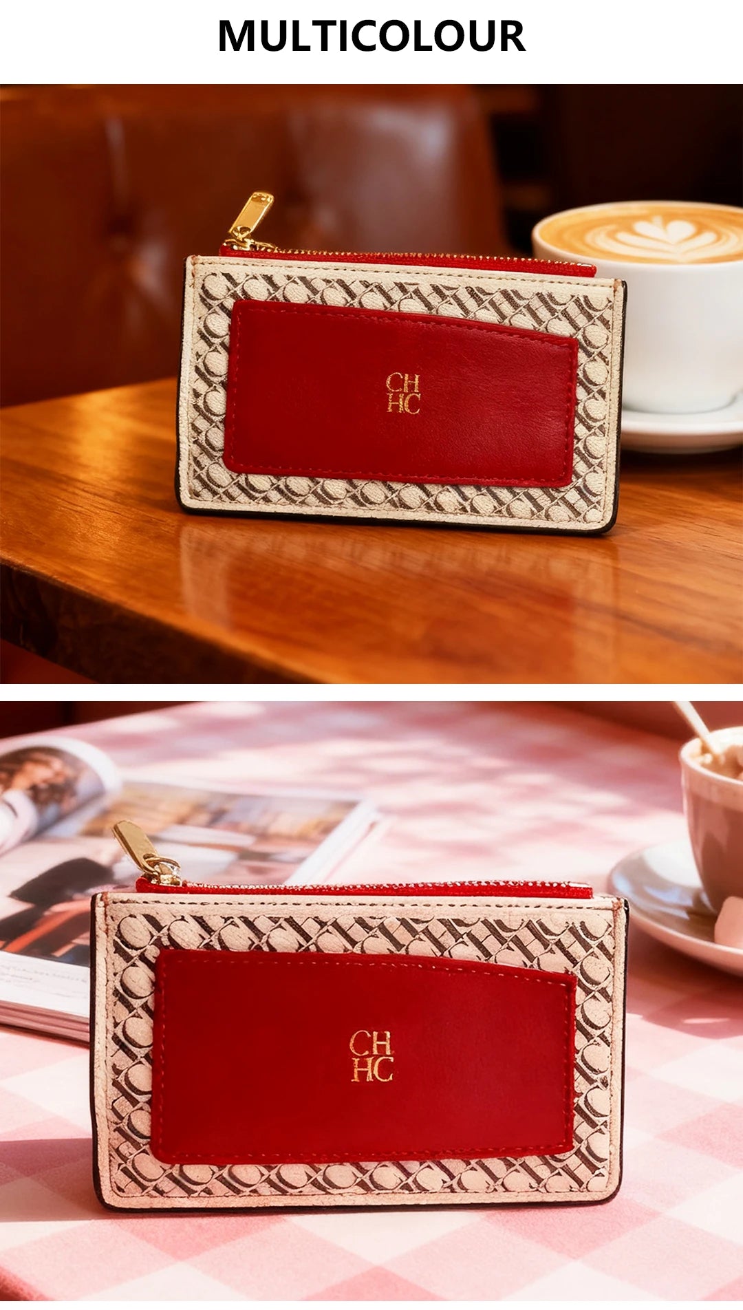 Embossed PU Leather Card Holder Zipper Coin Purse Slim