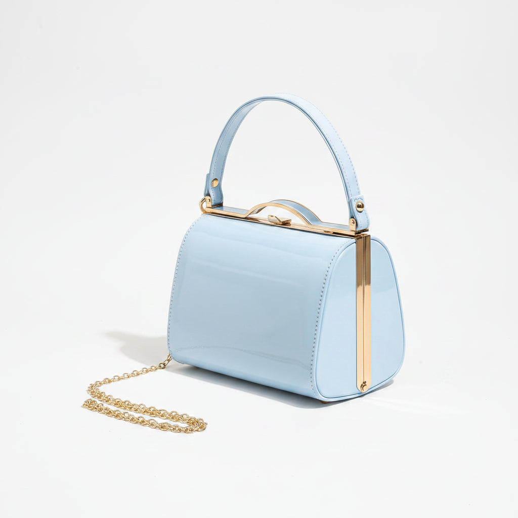 Highlight Cute Simple Patent Leather Pearlescent Leather Handheld Hard Shell Clip Dinner Bag