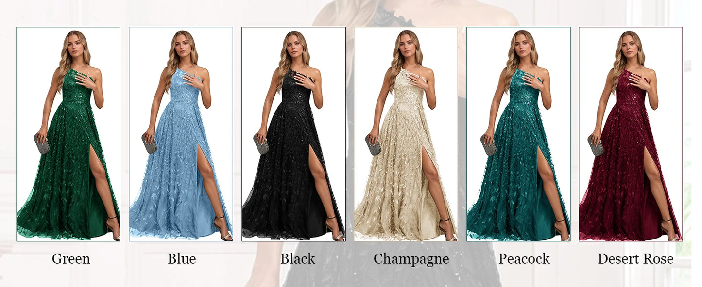 One Shoulder Lace Prom Dress with Slit