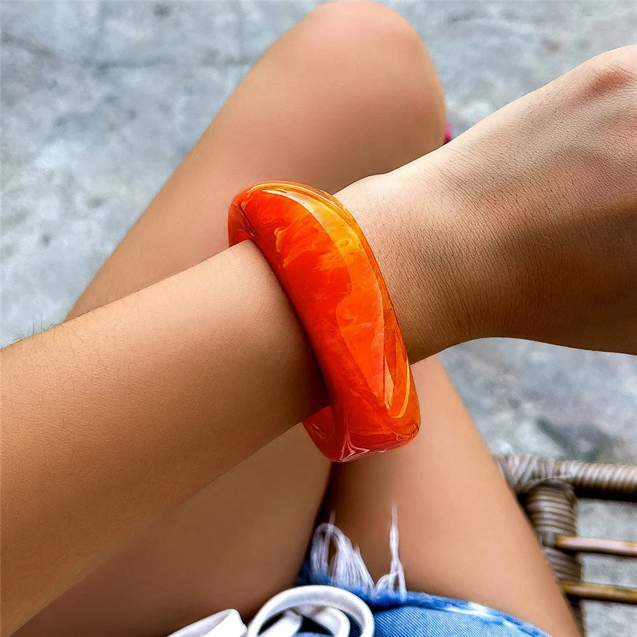 Vintage Coloful Irregular Acrylic Resin Chunky Bangles Kpop Geometric Charm Bracelets