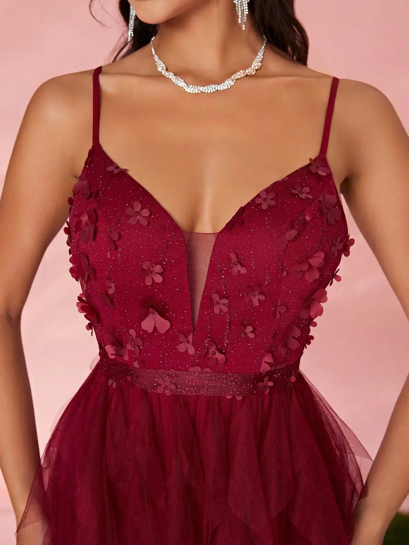 V-Neck Embroidered High Slit Maxi Dress