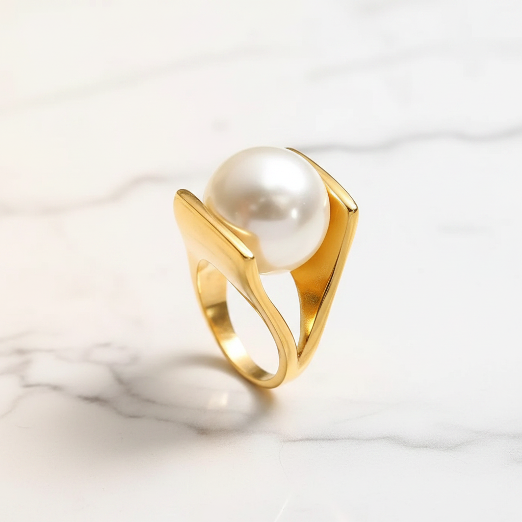 A Y-Shaped French-Style Imitation Pearl Ring, a Stylish and