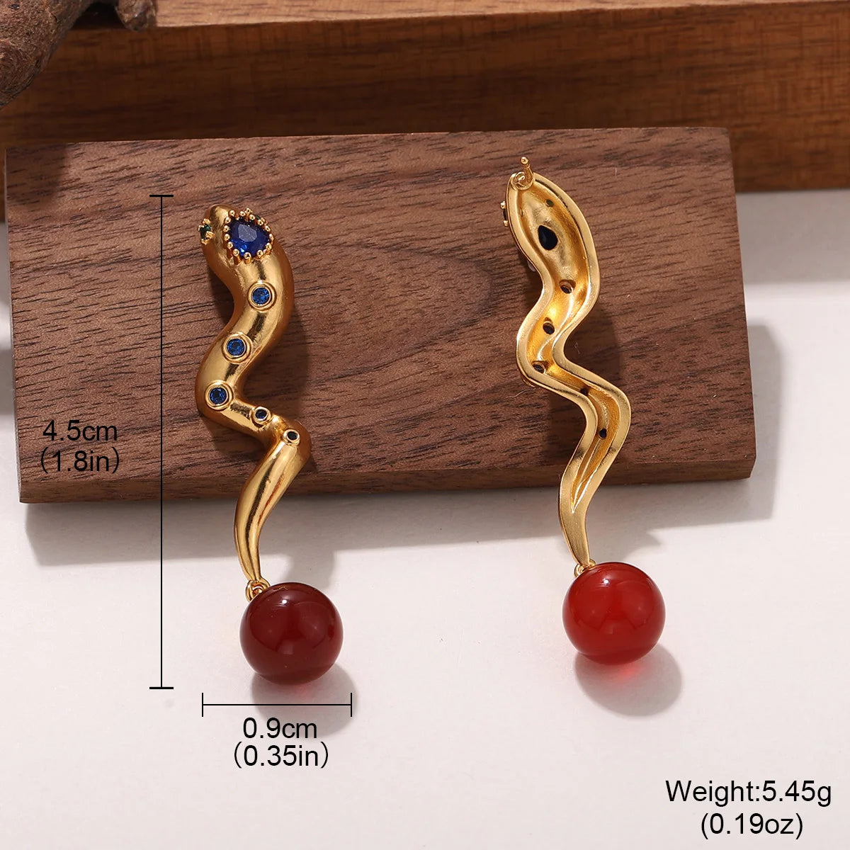 Snake Earrings with Embedded Blue & Red Stones